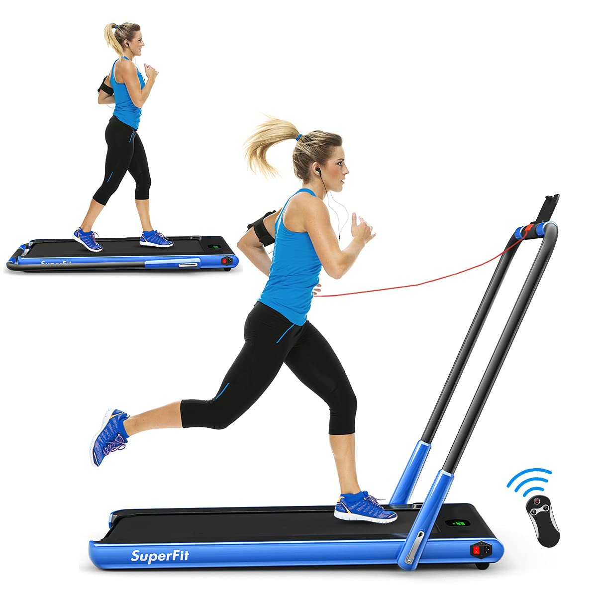 2 in 1 Folding Treadmill, 2.25HP Under Desk Electric Superfit Treadmill - Prioka