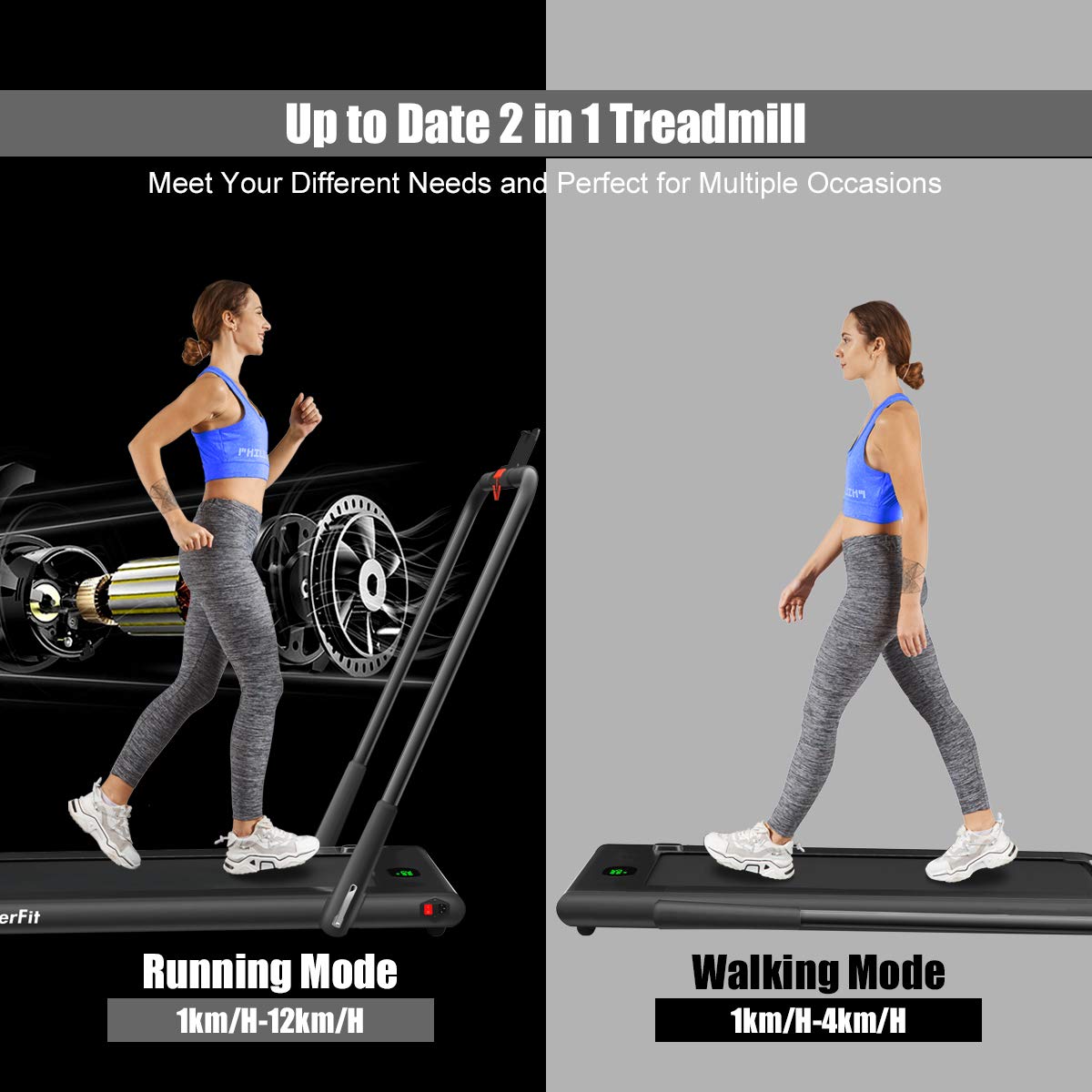 2 in 1 Folding Treadmill, 2.25HP Under Desk Electric Superfit Treadmill - Prioka