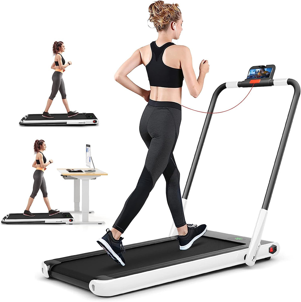 2 in 1 Folding Treadmill, 2.25HP Under Desk Electric Superfit Treadmill - Prioka