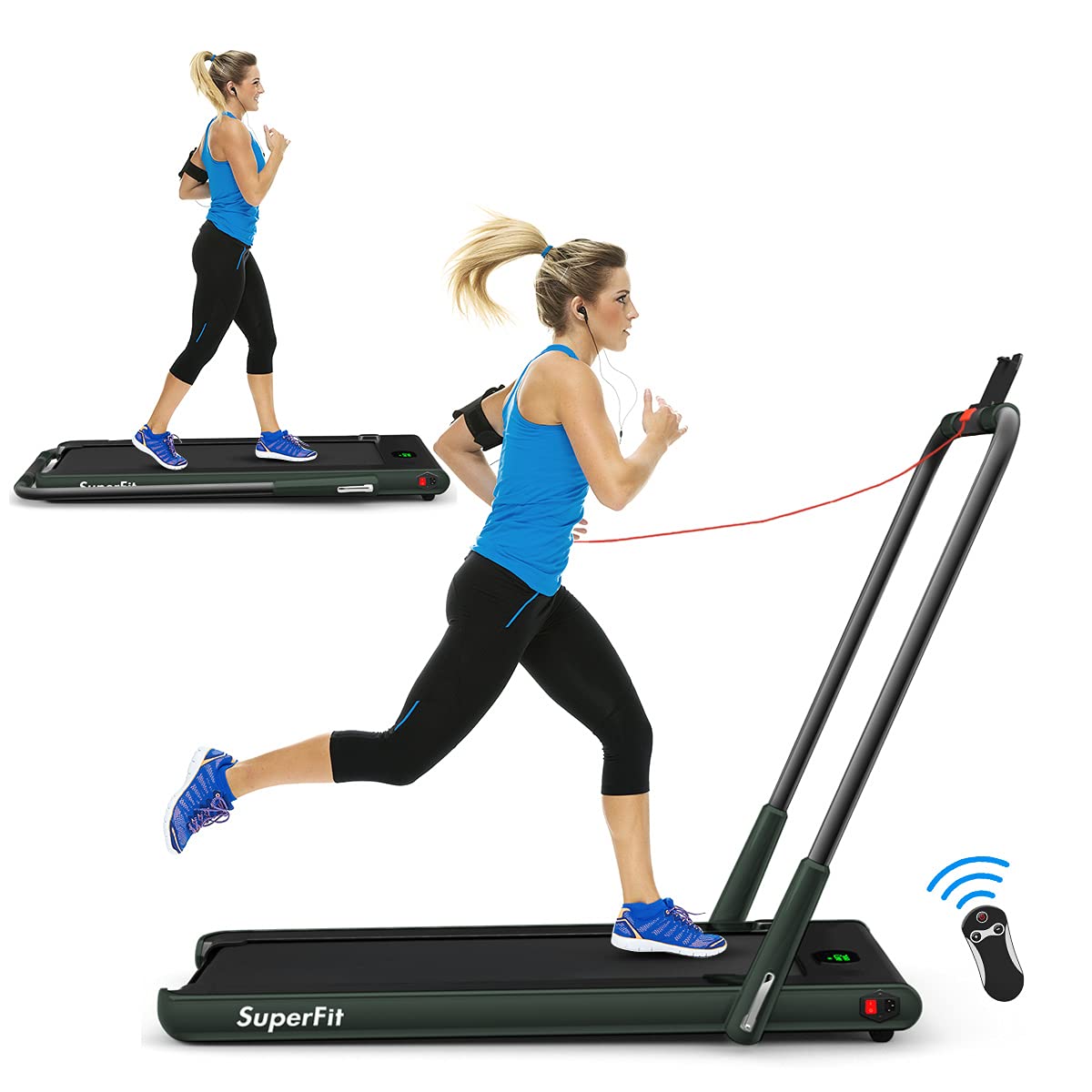 2 in 1 Folding Treadmill, 2.25HP Under Desk Electric Superfit Treadmill - Prioka
