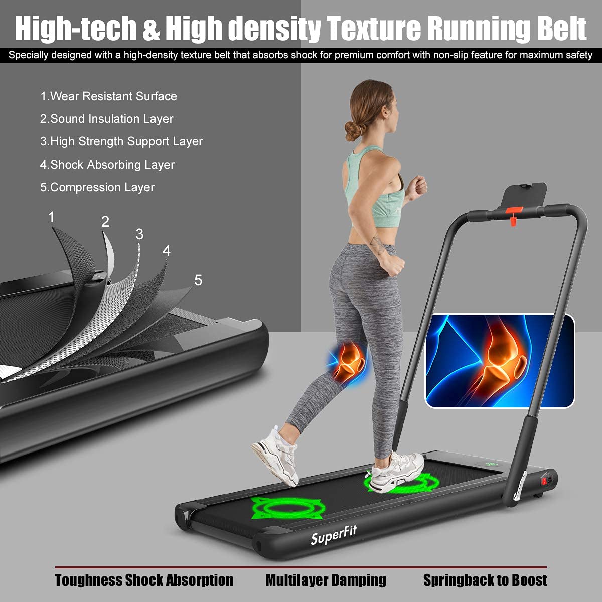 2 in 1 Folding Treadmill, 2.25HP Under Desk Electric Superfit Treadmill - Prioka