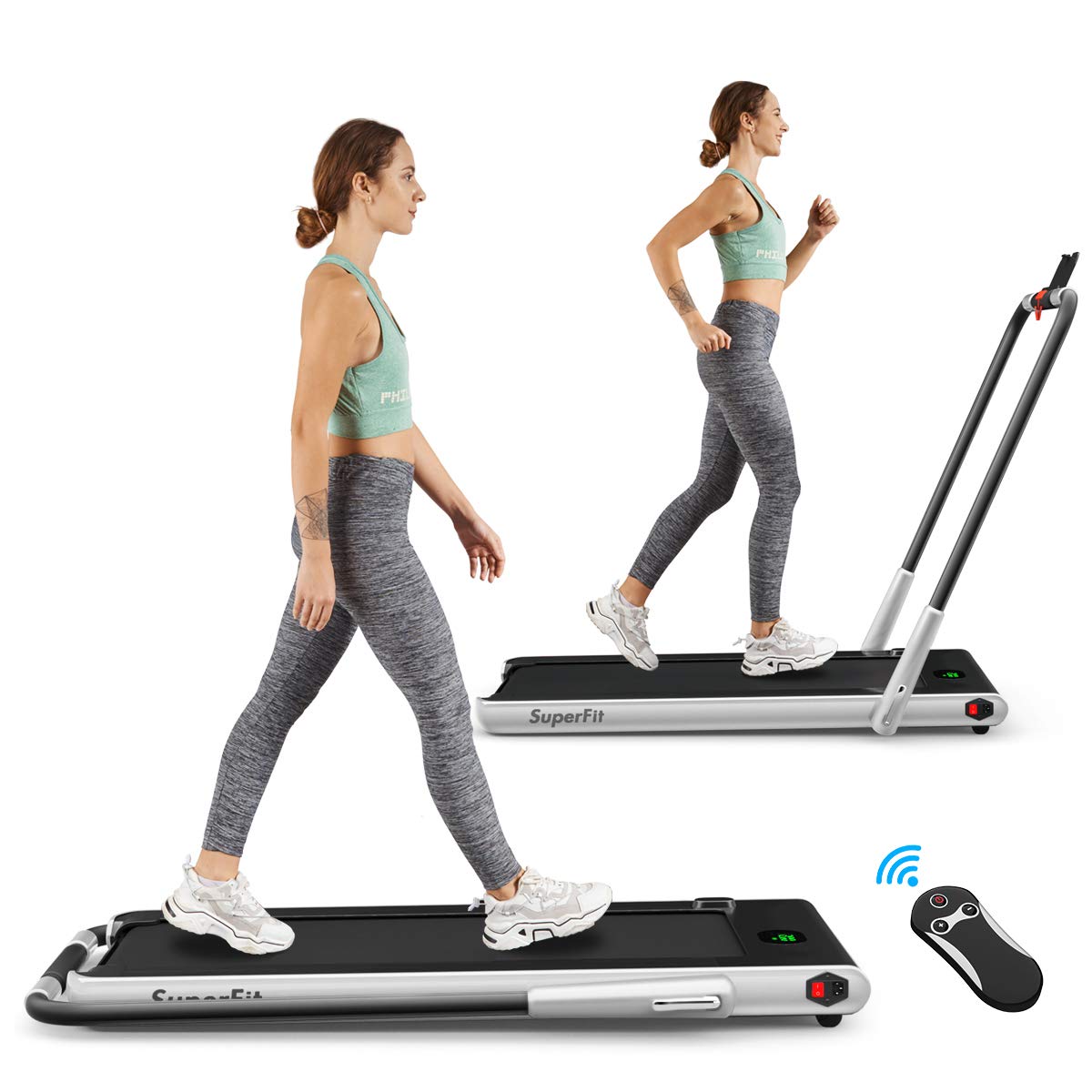 2 in 1 Folding Treadmill, 2.25HP Under Desk Electric Superfit Treadmill - Prioka