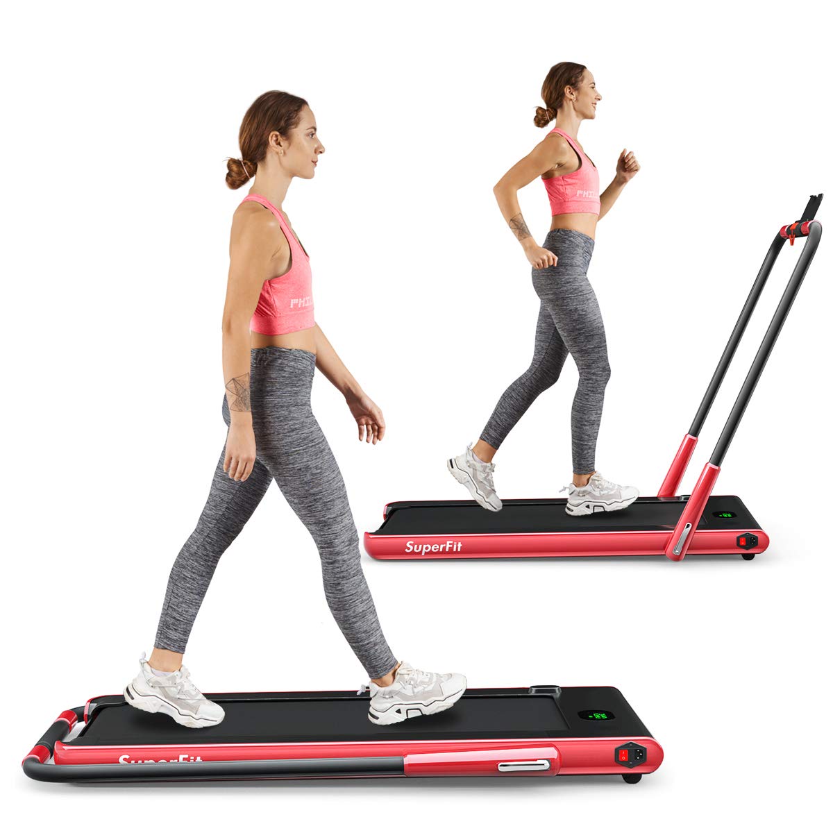 2 in 1 Folding Treadmill, 2.25HP Under Desk Electric Superfit Treadmill - Prioka