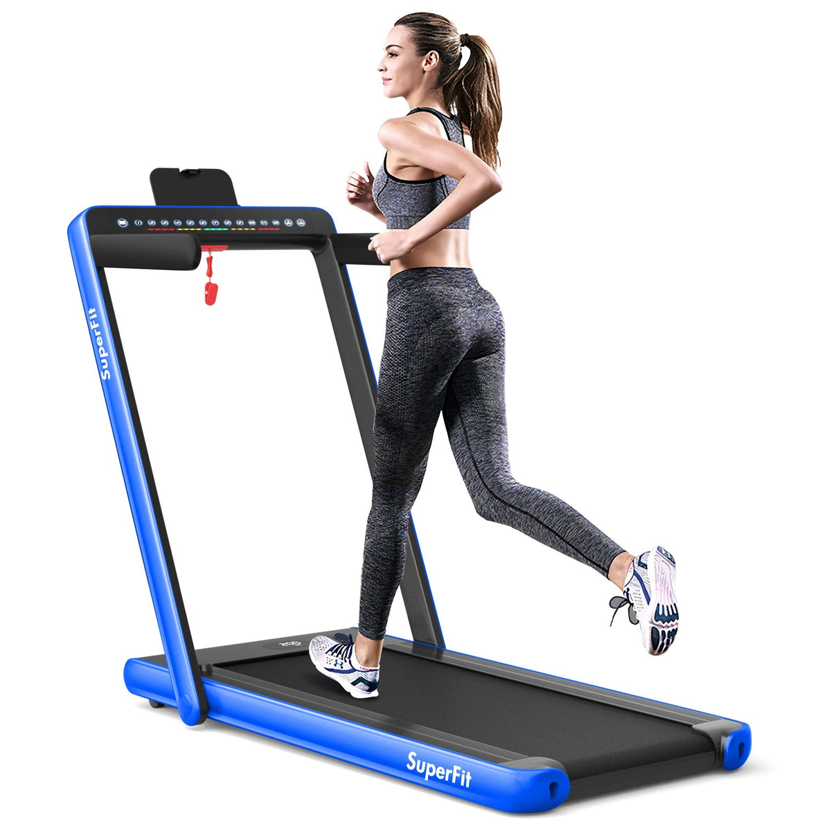 2 in 1 Folding Treadmill with Dual Display, 2.25HP Superfit Under Desk Electric Pad - Prioka