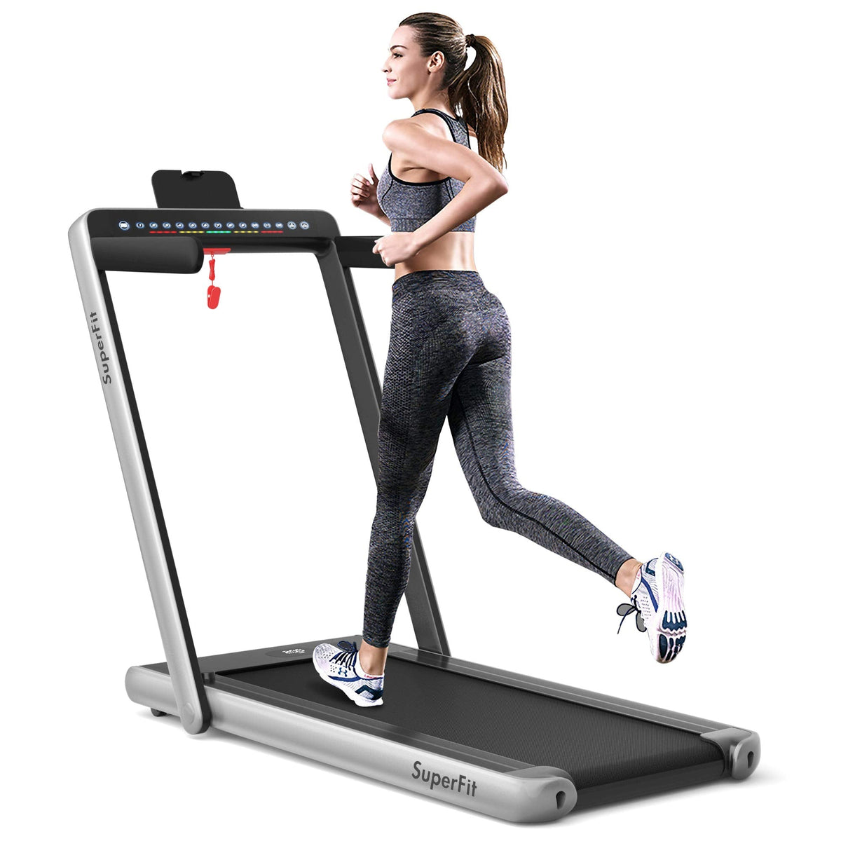 2 in 1 Folding Treadmill with Dual Display, 2.25HP Superfit Under Desk Electric Pad - Prioka