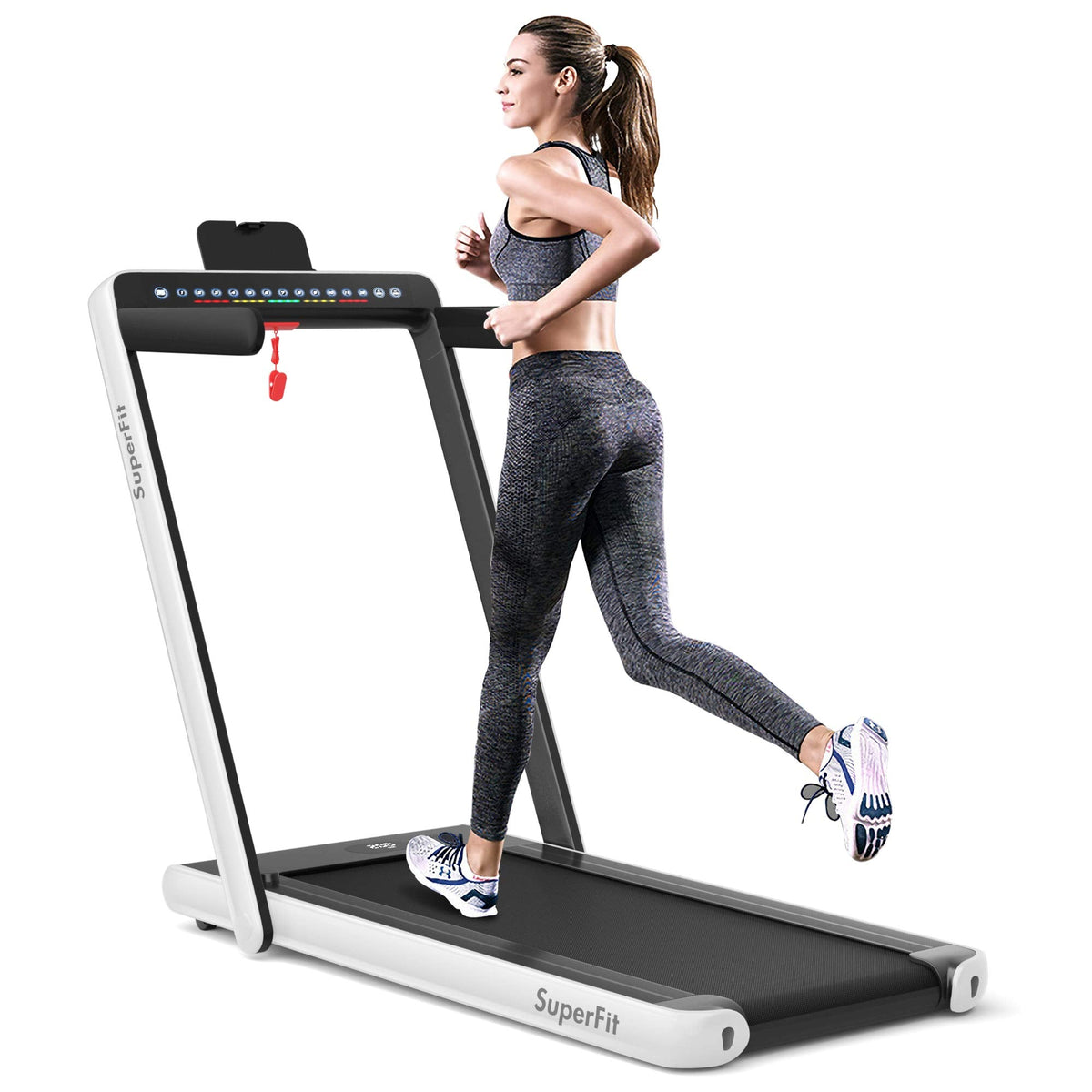 2 in 1 Folding Treadmill with Dual Display, 2.25HP Superfit Under Desk Electric Pad - Prioka