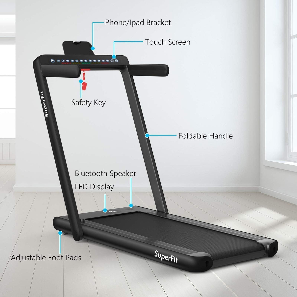 2 in 1 Folding Treadmill with Dual Display, 2.25HP Superfit Under Desk Electric Pad - Prioka