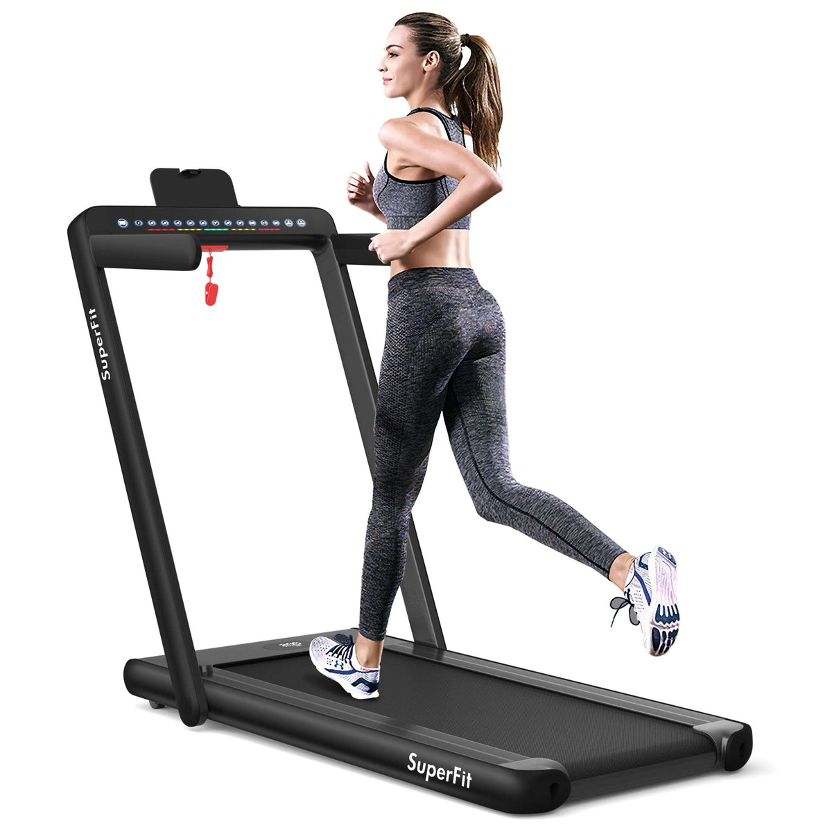 2 in 1 Folding Treadmill with Dual Display, 2.25HP Superfit Under Desk Electric Pad - Prioka