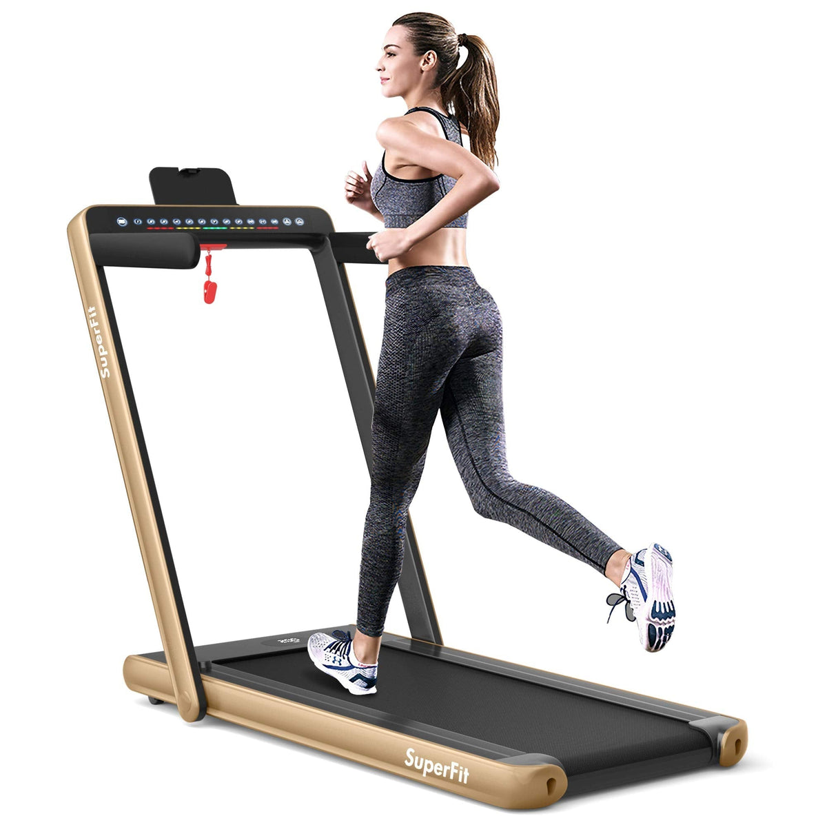 2 in 1 Folding Treadmill with Dual Display, 2.25HP Superfit Under Desk Electric Pad - Prioka