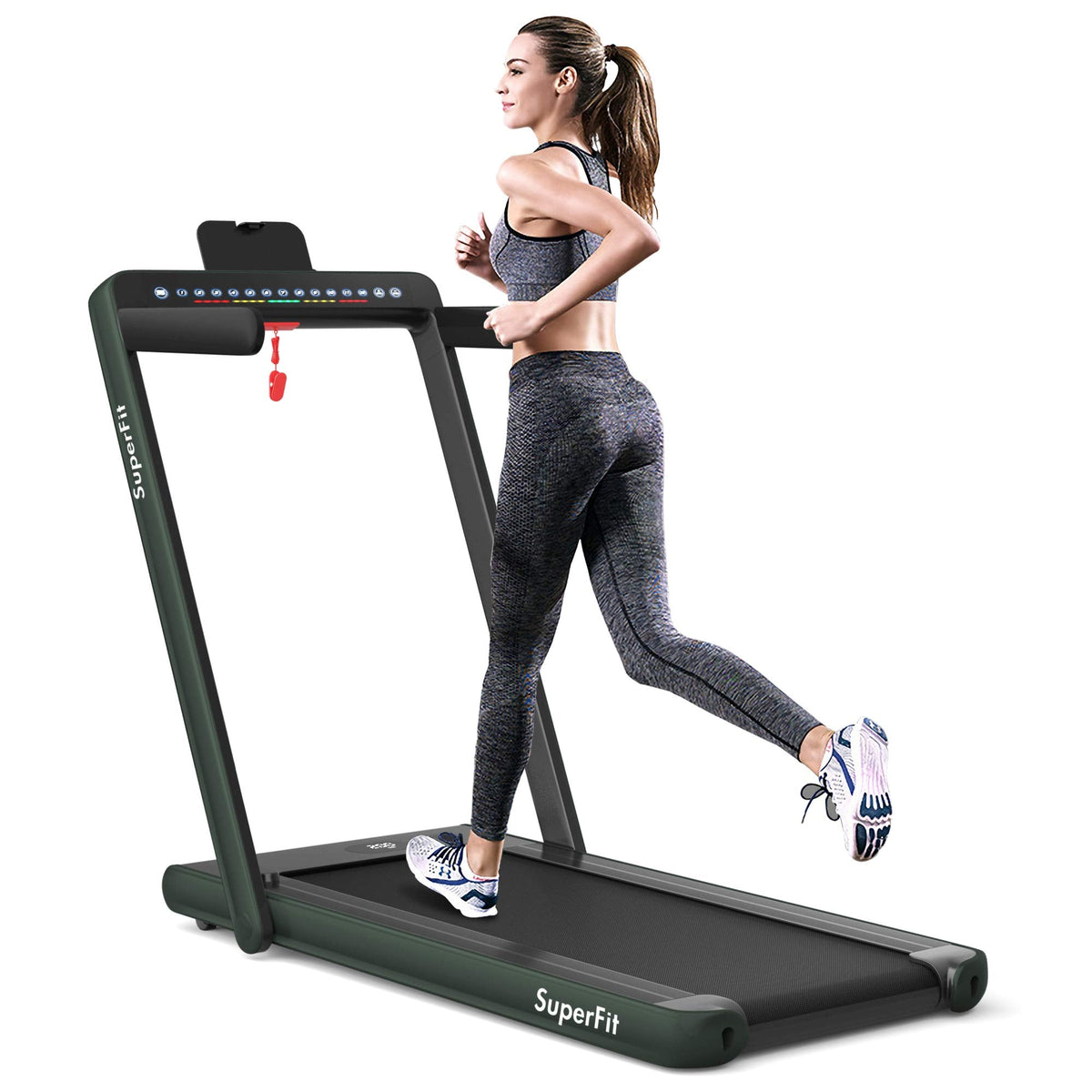 2 in 1 Folding Treadmill with Dual Display, 2.25HP Superfit Under Desk Electric Pad - Prioka