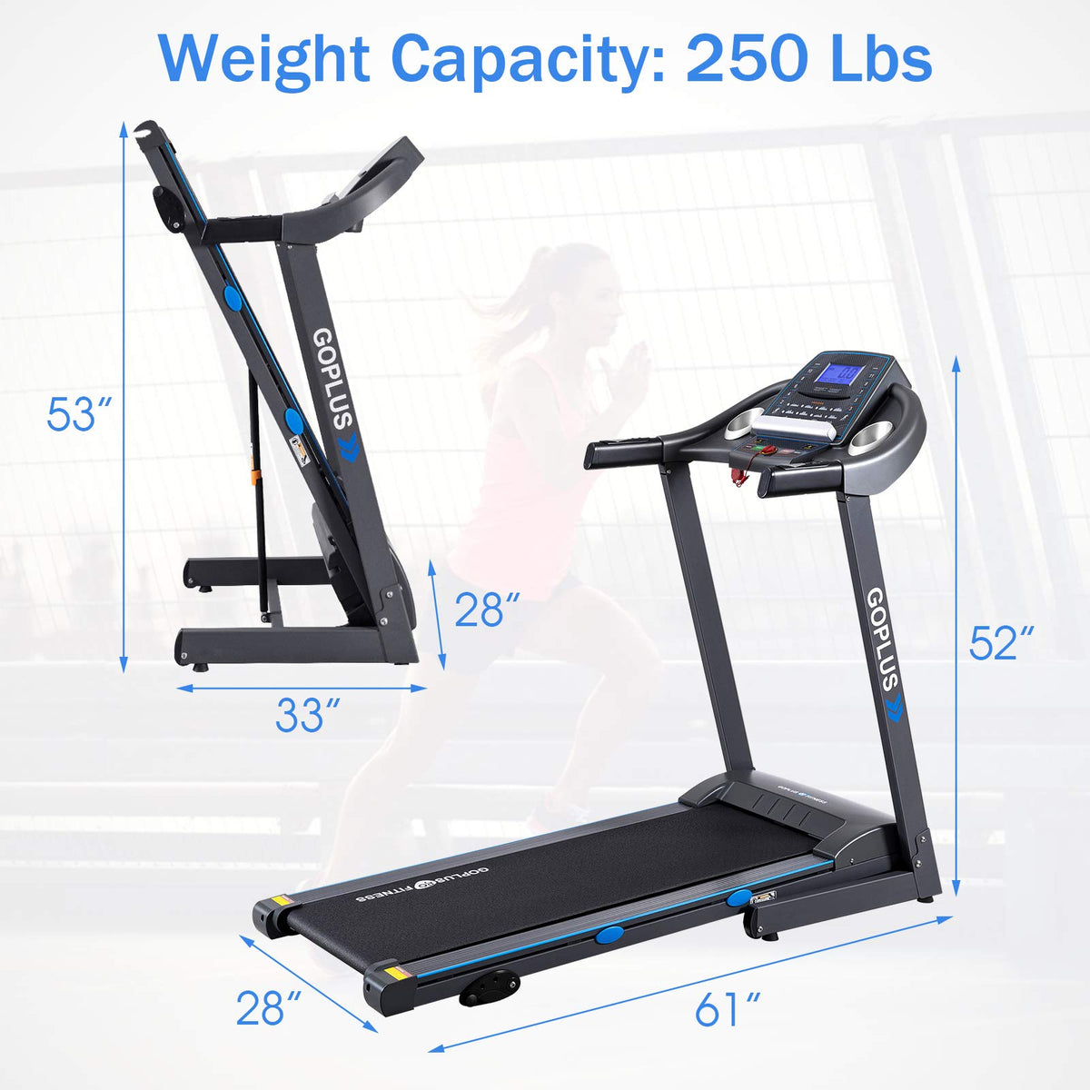 2.25HP Folding Treadmill with Incline, Superfit Electric Treadmill - Prioka