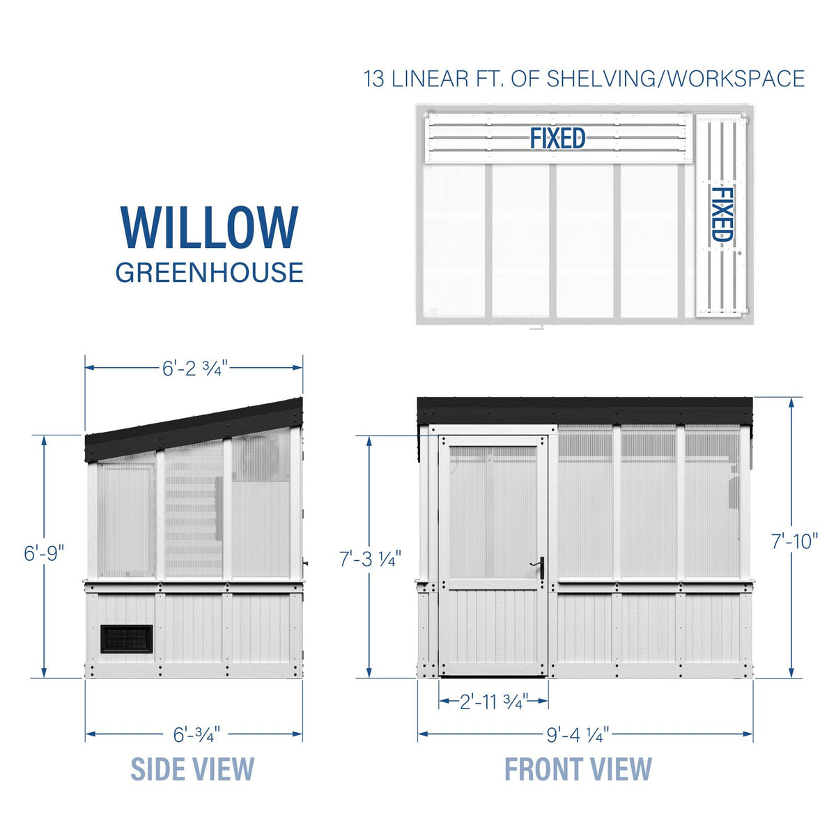 9×6 Willow Greenhouse –  Pre-Stained & Sealed White
