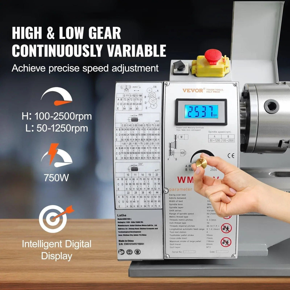 2500 RPM Metal Lathe Machine, Variable Speed Control, Durable Build, Precision Crafting Tool, DOBA-ML2500