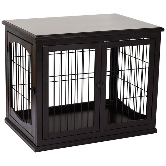 26'' Decorative Dog Cage Wooden Pet Crate Kennel with Double Door Entrance & a Simple Modern Design - Prioka