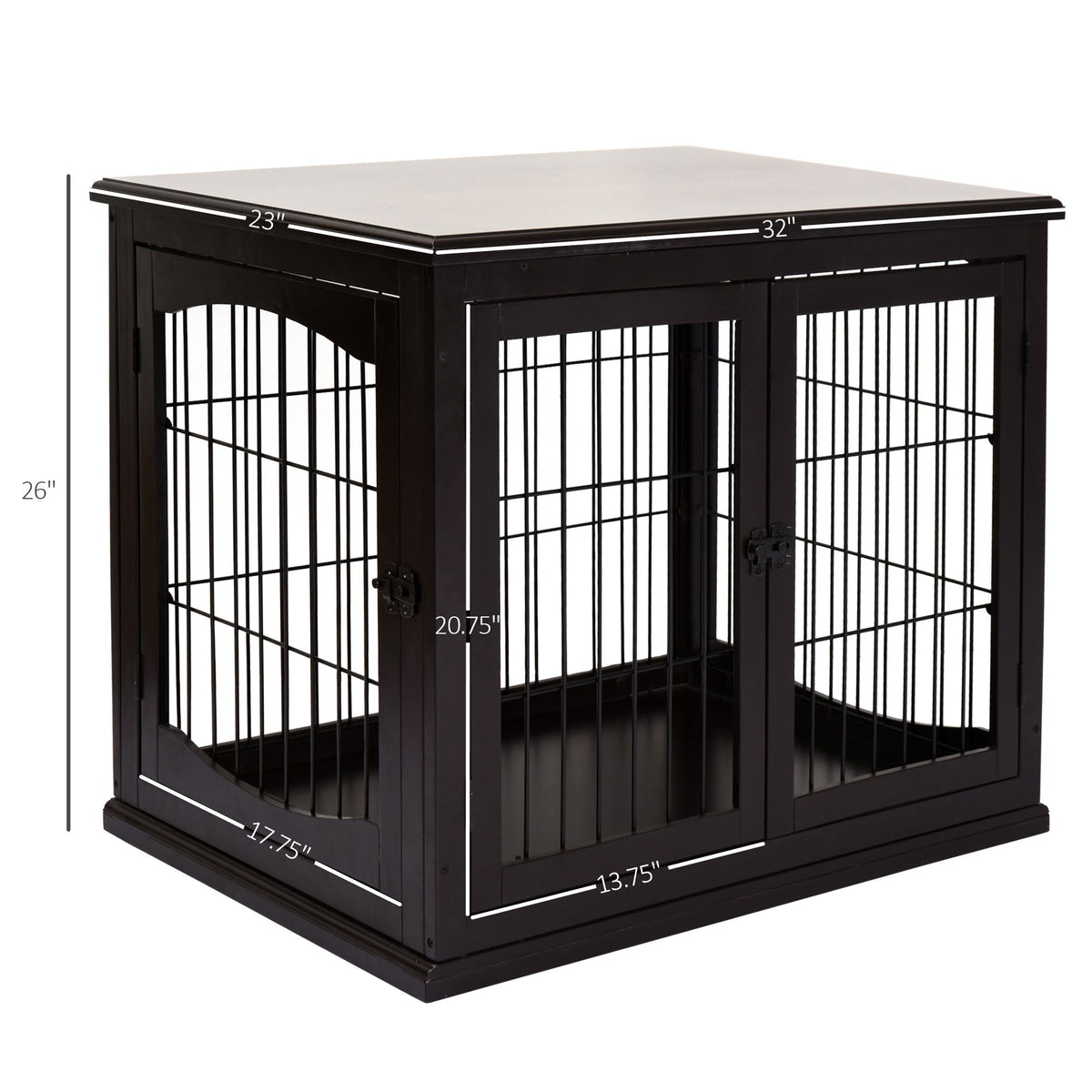 26'' Decorative Dog Cage Wooden Pet Crate Kennel with Double Door Entrance & a Simple Modern Design - Prioka