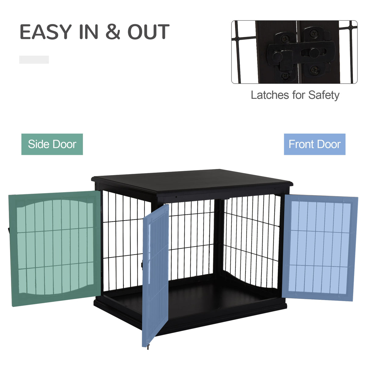 26'' Wooden Decorative Dog Cage Pet Crate Kennel with Double Door Entrance & a Simple Modern Design Black - Prioka