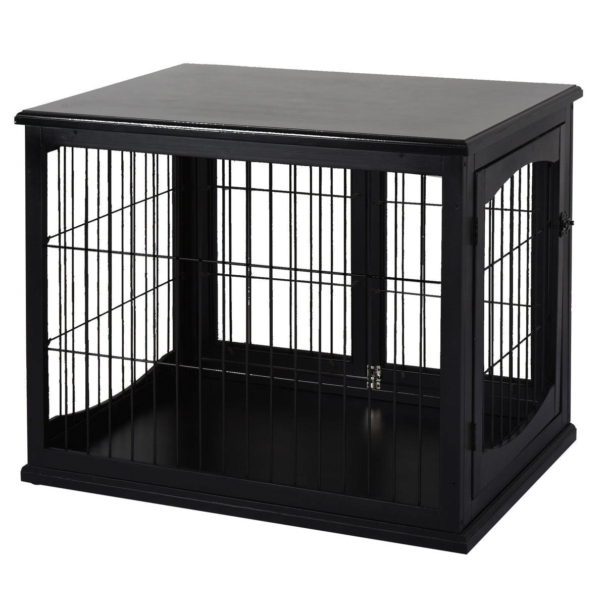 26'' Wooden Decorative Dog Cage Pet Crate Kennel with Double Door Entrance & a Simple Modern Design Black - Prioka