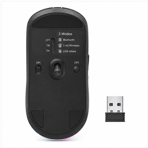 3-Mode Rechargeable Gaming Mouse 3500 DPI Bluetooth 2.4GHz Wireless & USB RGB - Prioka