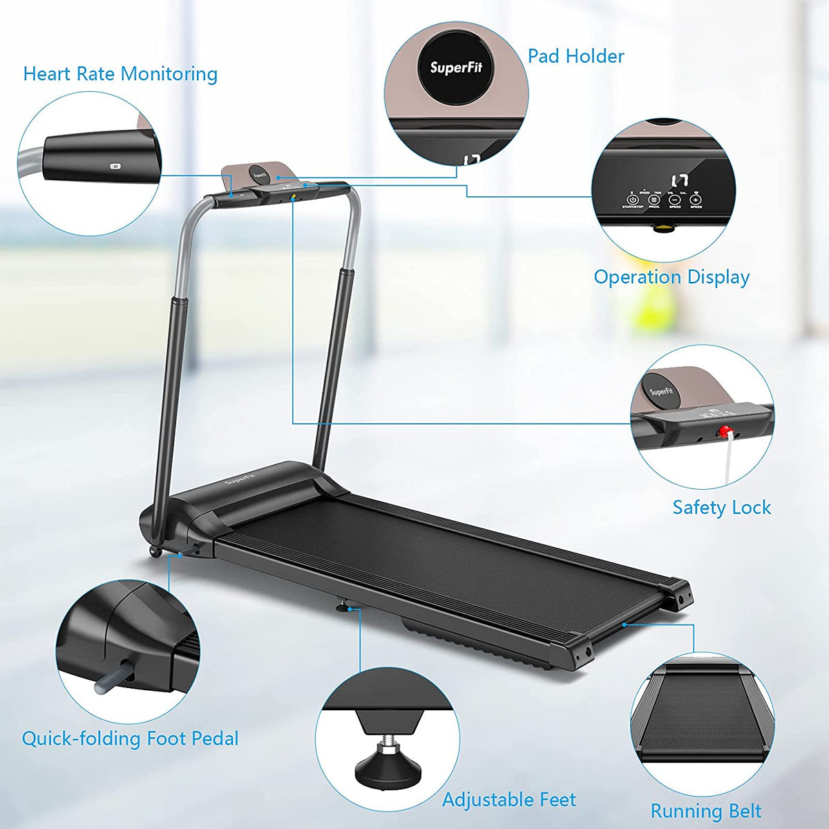 3.0HP Folding Treadmill, Foldable Superfit Treadmill - Prioka