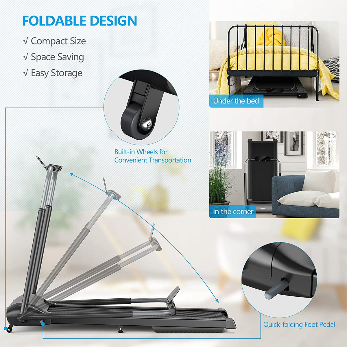 3.0HP Folding Treadmill, Foldable Superfit Treadmill - Prioka