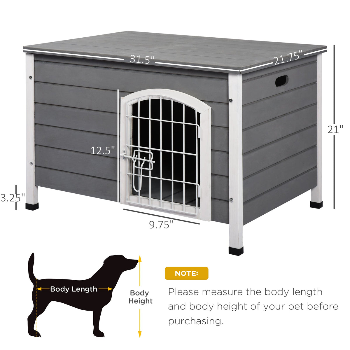 31"L Wooden Decorative Dog Cage Kennel Wire Door with Lock Small Animal House with Openable Top Removable Bottom Grey - Prioka