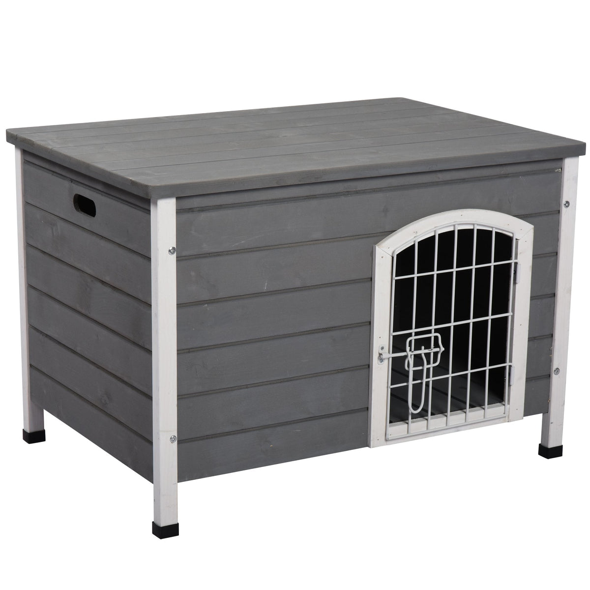 31"L Wooden Decorative Dog Cage Kennel Wire Door with Lock Small Animal House with Openable Top Removable Bottom Grey - Prioka