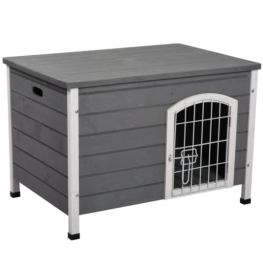 31"L Wooden Decorative Dog Cage Kennel Wire Door with Lock Small Animal House with Openable Top Removable Bottom Grey - Prioka