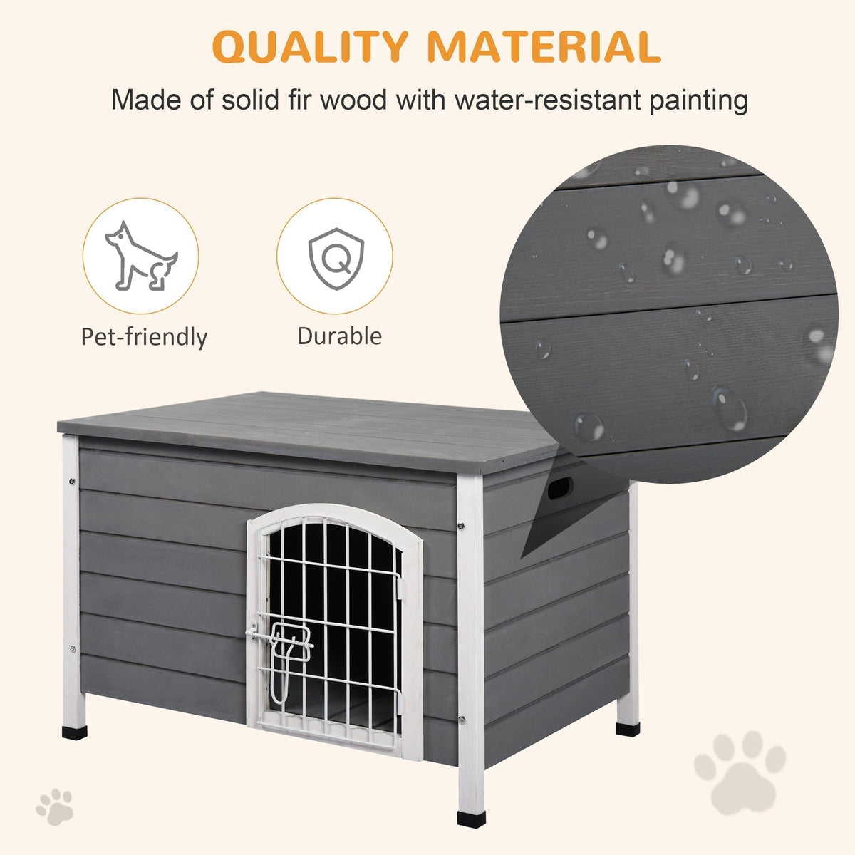 31"L Wooden Decorative Dog Cage Kennel Wire Door with Lock Small Animal House with Openable Top Removable Bottom Grey - Prioka