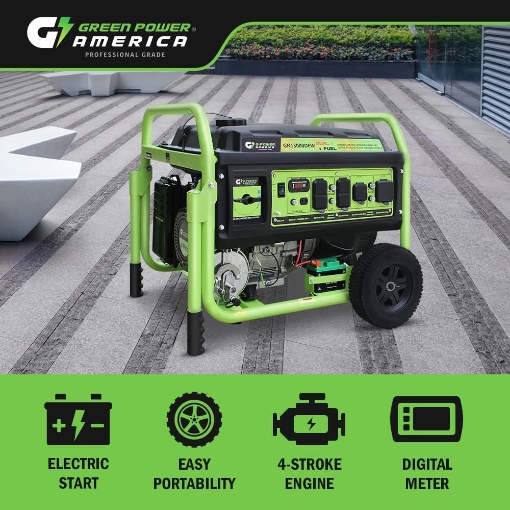 13,000W Dual Fuel Portable Generator, Powered by Gas or Propane, Electric Start, Home Backup & RV Ready
