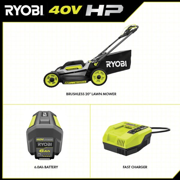 40V Brushless 20 in. Cordless Walk Behind Self-Propelled Lawn Mower - Prioka