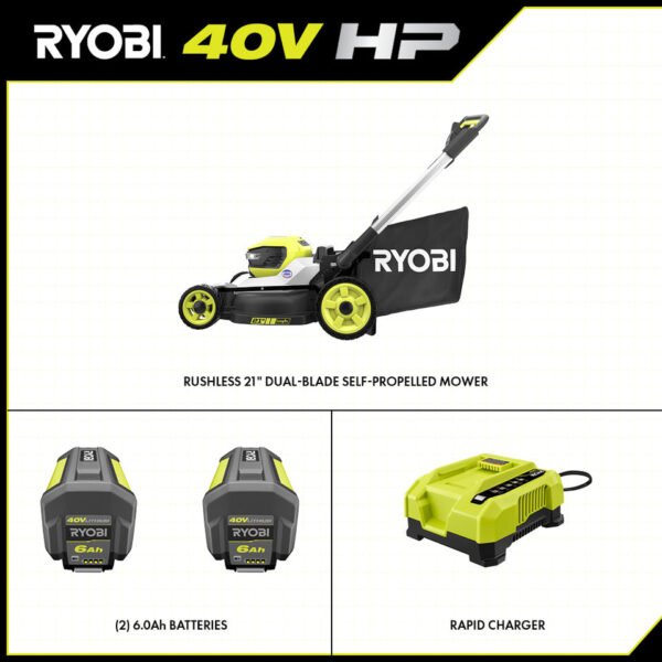 40V HP Brushless 21 in. Cordless Battery Walk Behind Dual-Blade Self-Propelled Mower - Prioka
