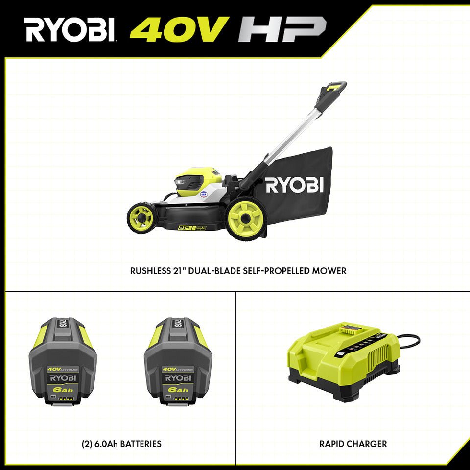 40V HP Brushless 21 in. Cordless Battery Walk Behind Dual-Blade Self-Propelled Mower - Prioka