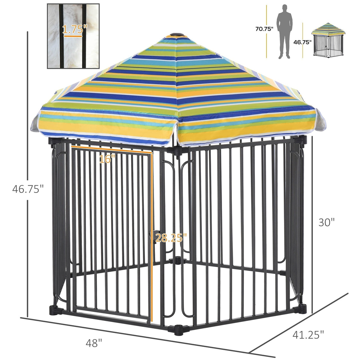 47" Heavy-duty Pet Playpen Kennel with Door & Removable Cover 6 Panels Freestanding Puppy Crate Fence for Small Medium Sized Dogs - Prioka