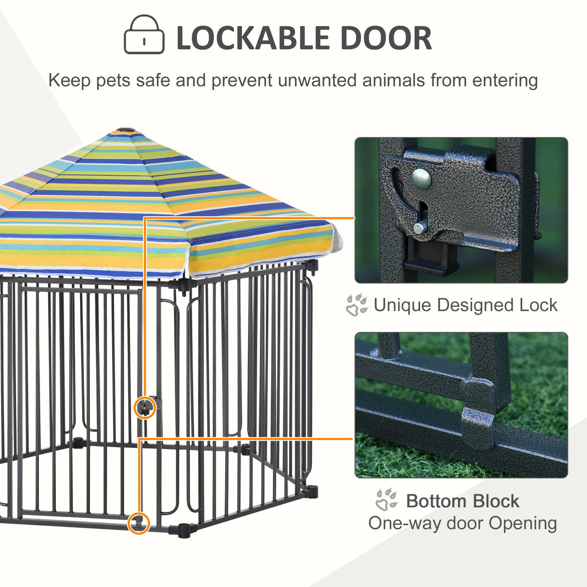 47" Heavy-duty Pet Playpen Kennel with Door & Removable Cover 6 Panels Freestanding Puppy Crate Fence for Small Medium Sized Dogs - Prioka