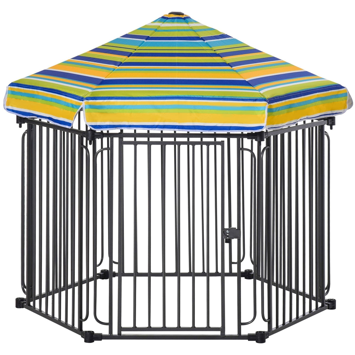 47" Heavy-duty Pet Playpen Kennel with Door & Removable Cover 6 Panels Freestanding Puppy Crate Fence for Small Medium Sized Dogs - Prioka