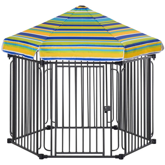 47" Heavy-duty Pet Playpen Kennel with Door & Removable Cover 6 Panels Freestanding Puppy Crate Fence for Small Medium Sized Dogs - Prioka