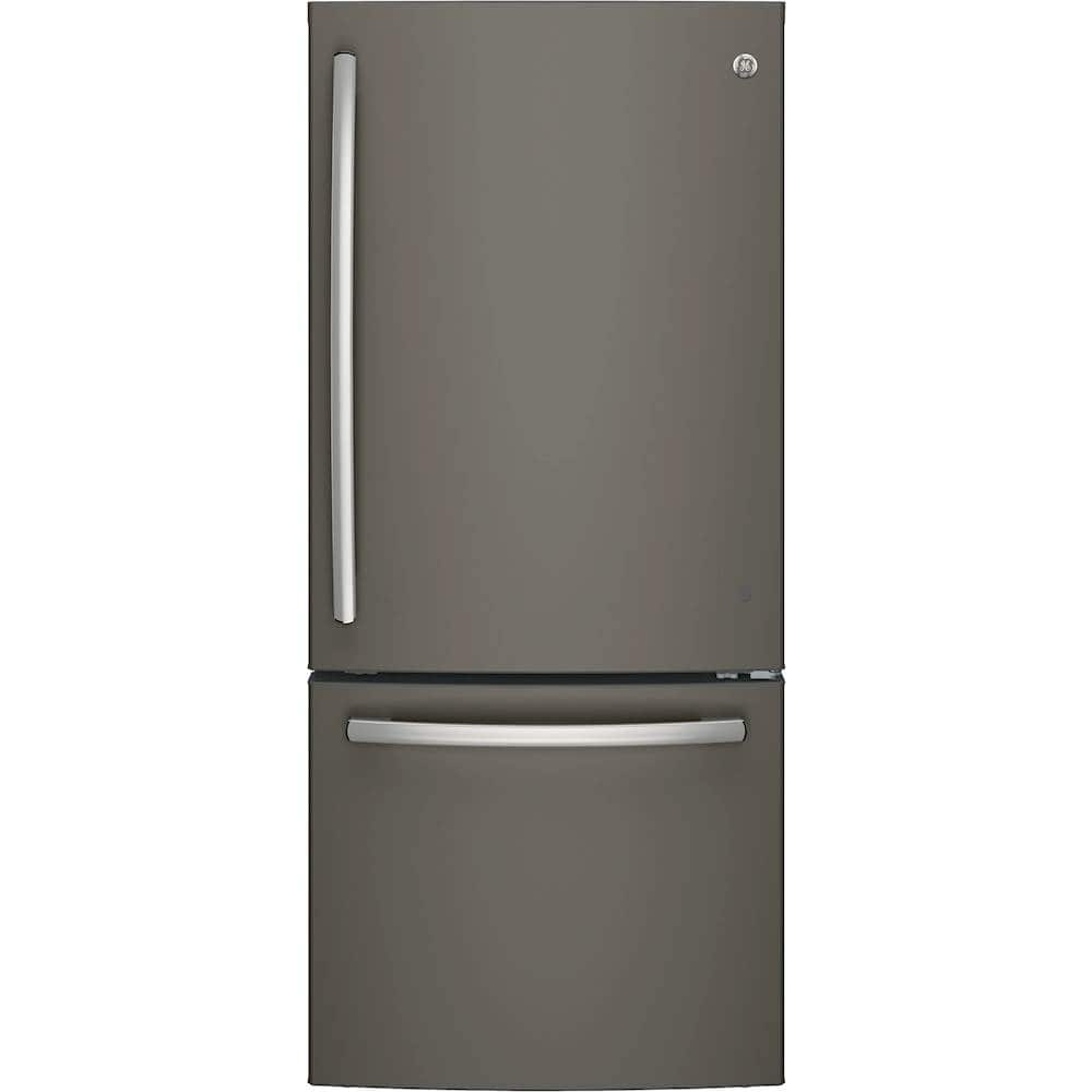 GE – 30 in. Wide 21.0 Cu. Ft. Bottom-Freezer Refrigerator with Sliding Snack Drawer – Slate