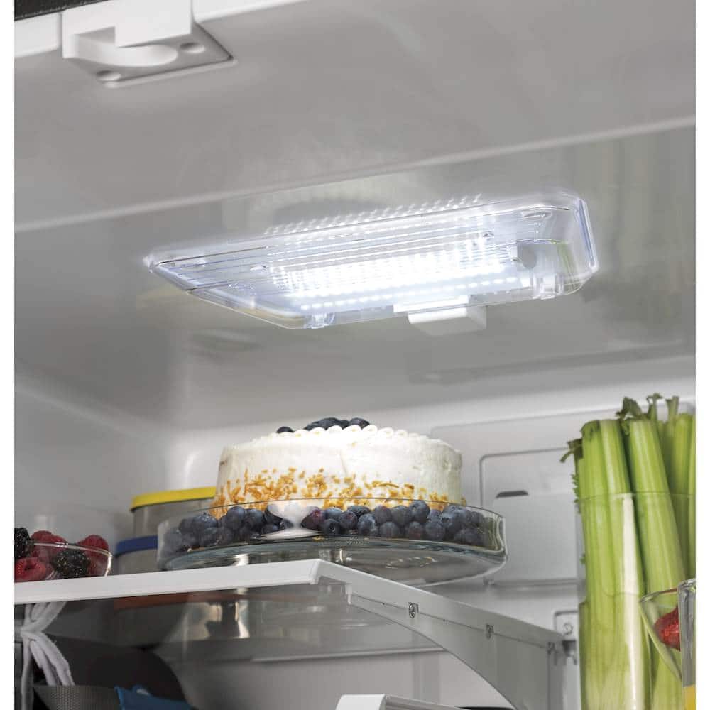 GE – 30 in. Wide 21.0 Cu. Ft. Bottom-Freezer Refrigerator with LED Internal Lighting – High Gloss White
