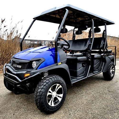 6 Seater Gas Golf Cart GVX Limo EFI Utility Vehicle Six Passenger UTV 2WD/4WD – CAZADOR LIMO 400cc – BLUE Windshield Added - Prioka