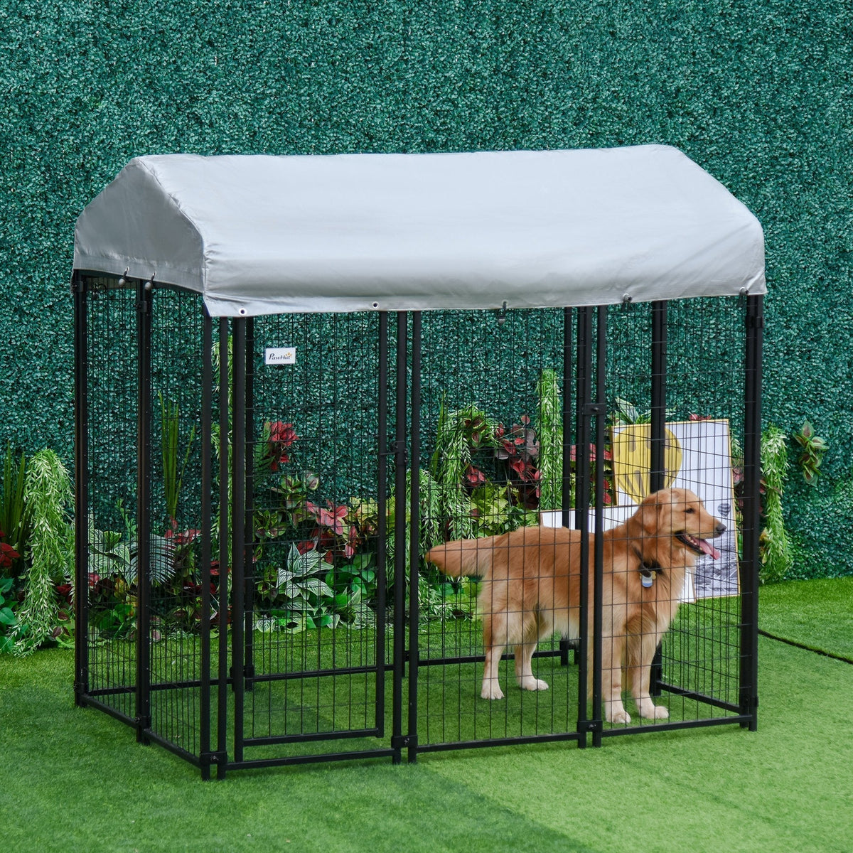 6' x 4' x 6' Large Dog Kennel Outdoor Steel Fence with UV-Resistant Oxford Cloth Roof & Secure Lock - Prioka