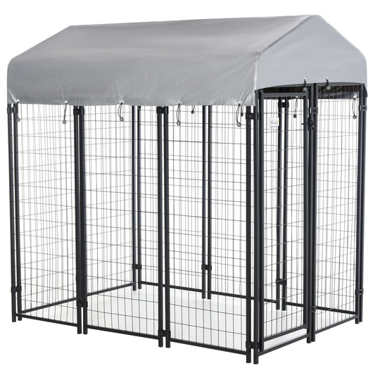 6' x 4' x 6' Large Dog Kennel Outdoor Steel Fence with UV-Resistant Oxford Cloth Roof & Secure Lock - Prioka