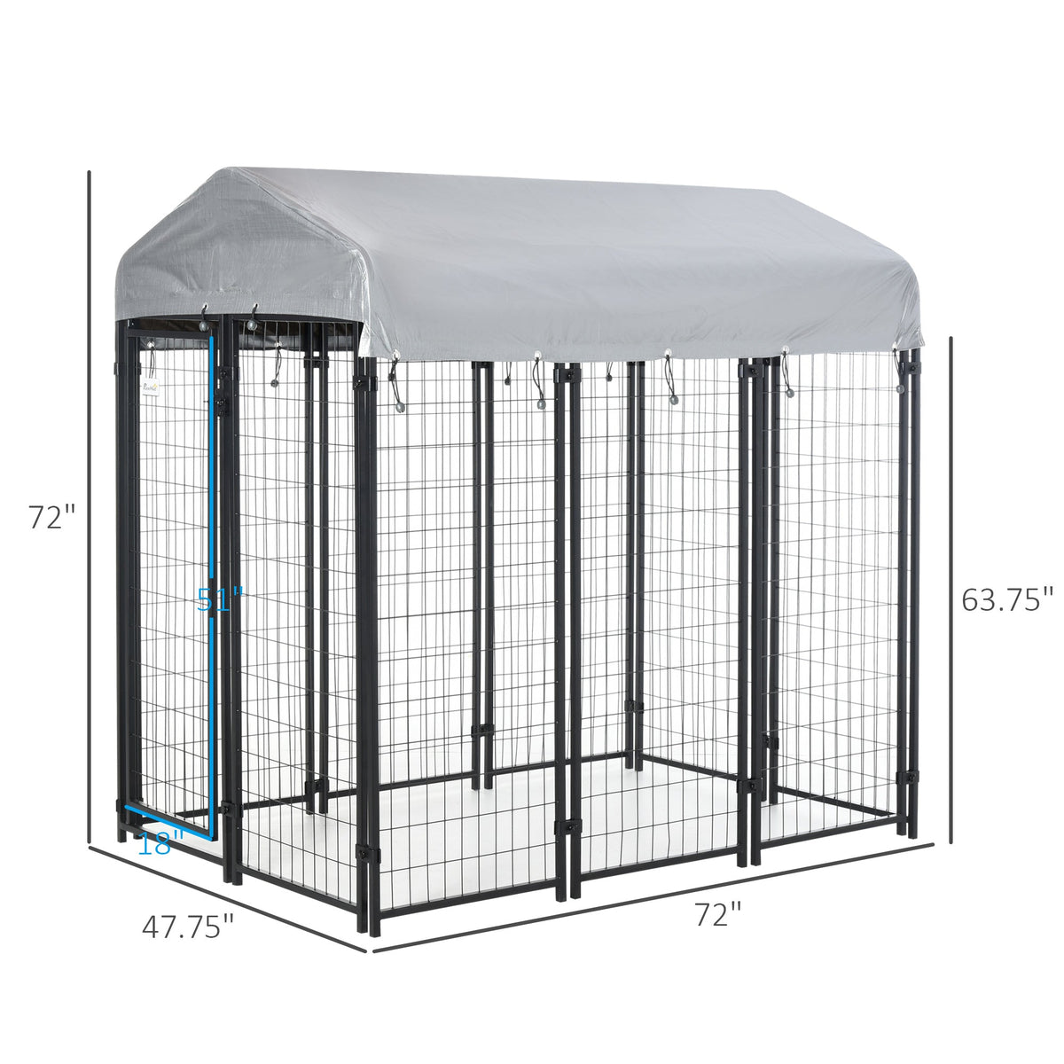 6' x 4' x 6' Large Dog Kennel Outdoor Steel Fence with UV-Resistant Oxford Cloth Roof & Secure Lock - Prioka