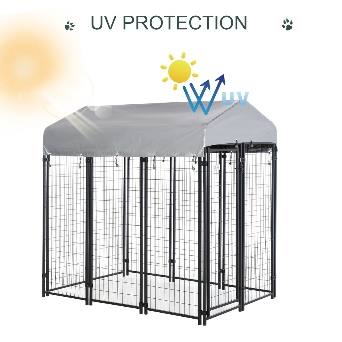 6' x 4' x 6' Large Dog Kennel Outdoor Steel Fence with UV-Resistant Oxford Cloth Roof & Secure Lock - Prioka