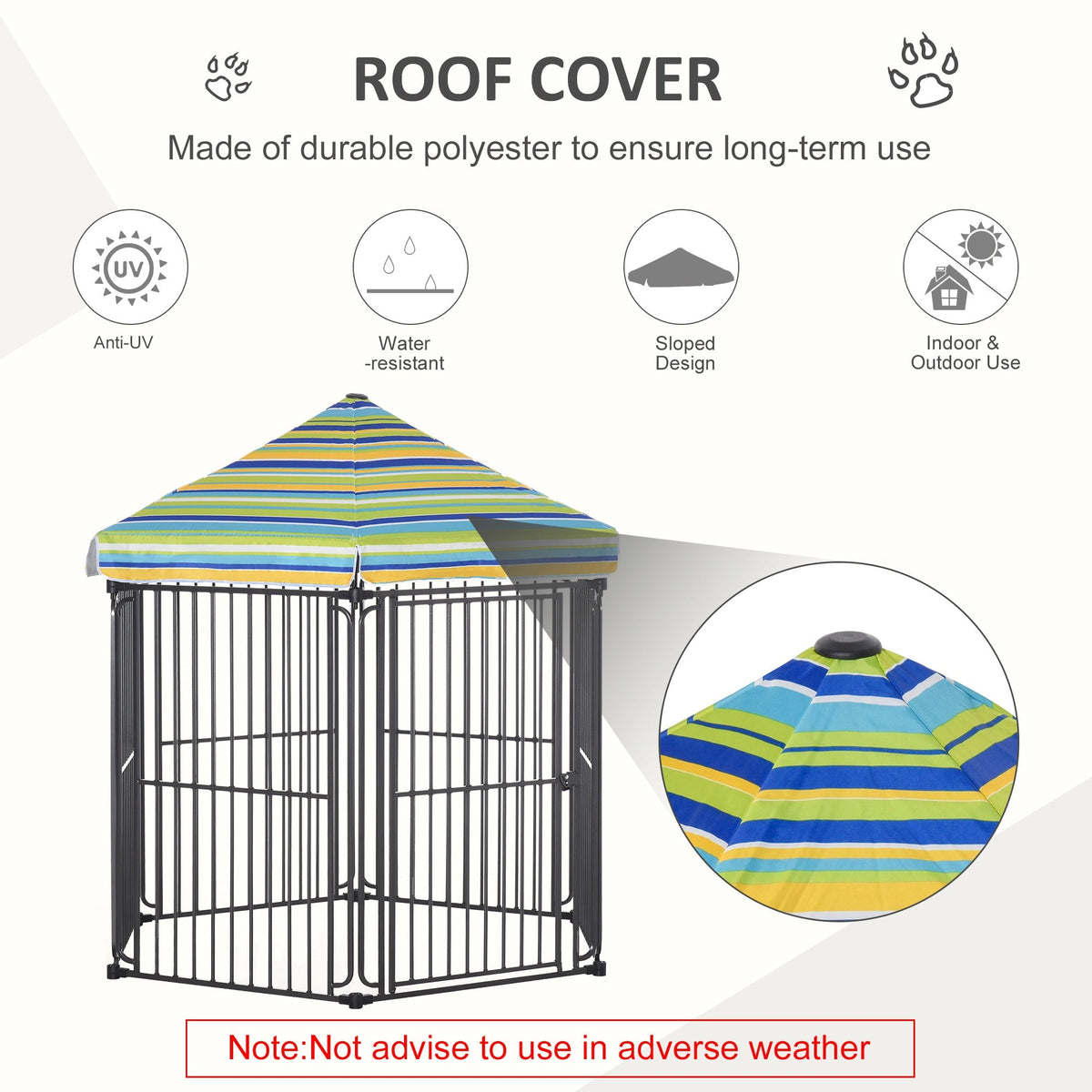 60" x 52" Heavy-Duty Outdoor Pet Cage Kennel with Weather-Resistant Polyester Roof, Locking Door, & Metal Frame - Prioka