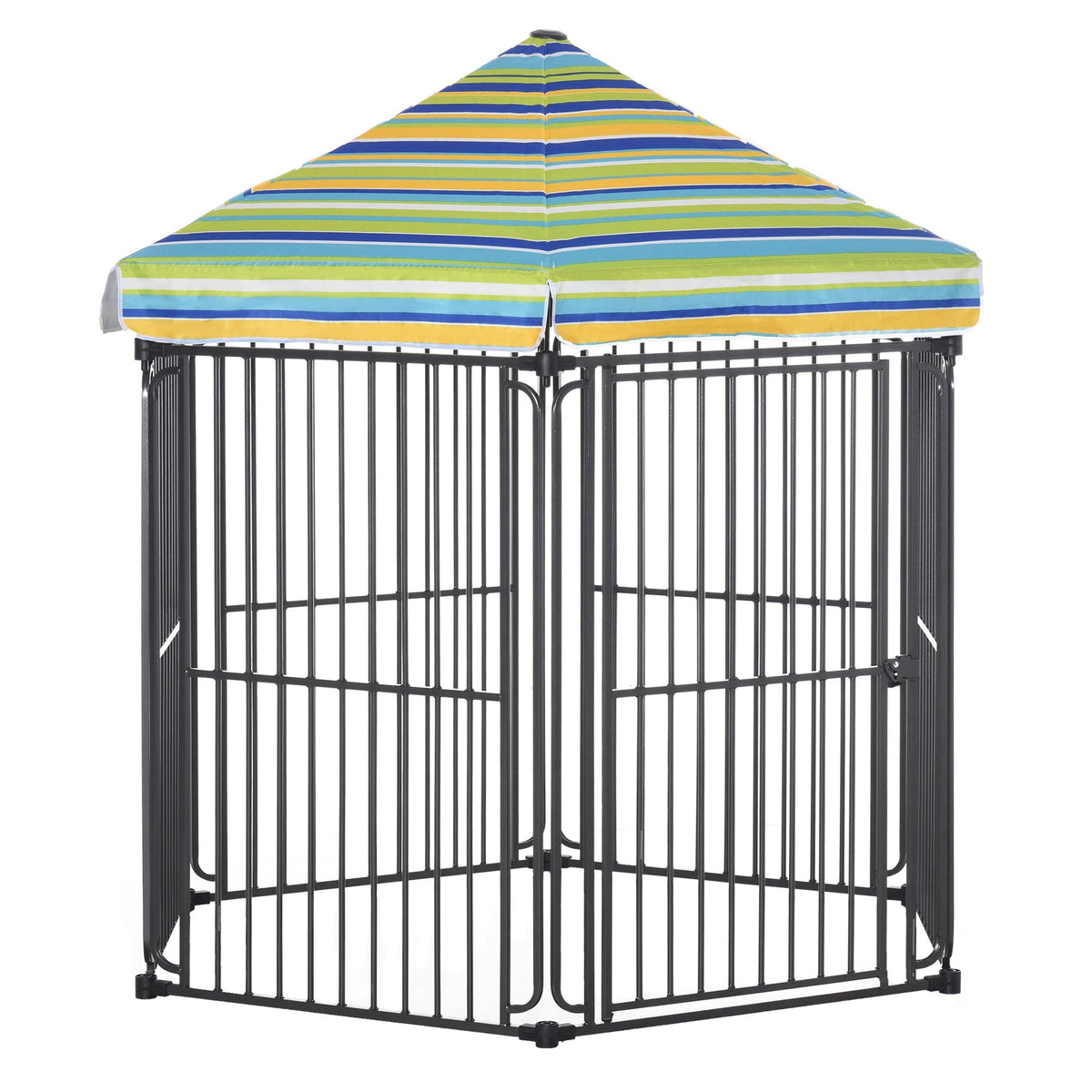 60" x 52" Heavy-Duty Outdoor Pet Cage Kennel with Weather-Resistant Polyester Roof, Locking Door, & Metal Frame - Prioka