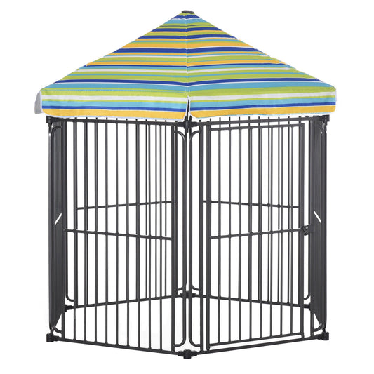 60" x 52" Heavy-Duty Outdoor Pet Cage Kennel with Weather-Resistant Polyester Roof, Locking Door, & Metal Frame - Prioka