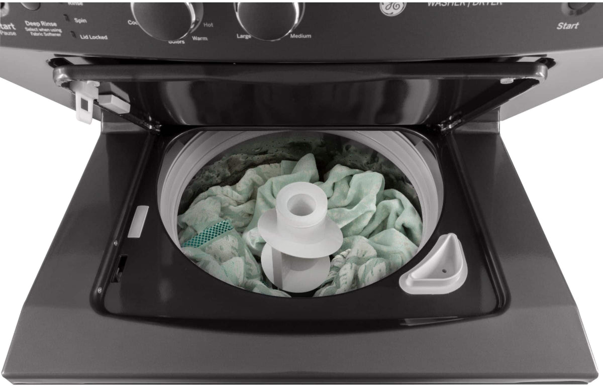 GE – 3.8 Cu. Ft. Top Load Washer and 5.9 Cu. Ft. Gas Dryer Laundry Center – Diamond Gray