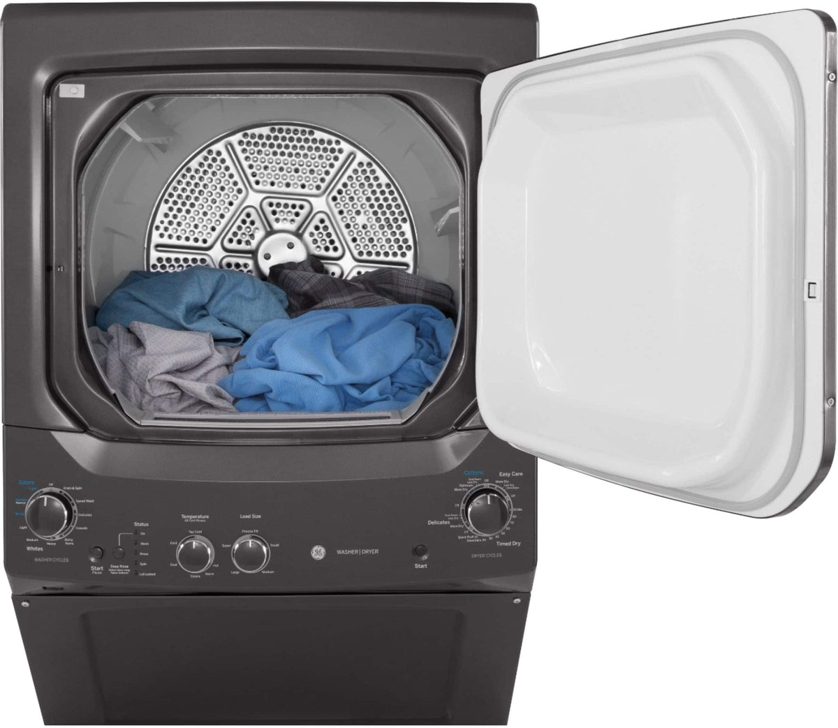 GE – 3.8 Cu. Ft. Top Load Washer and 5.9 Cu. Ft. Electric Dryer Laundry Center – Diamond Gray