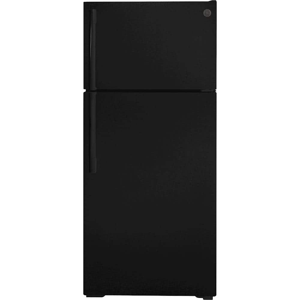 GE – 28 in. Wide 16.6 Cu. Ft. Top-Freezer Refrigerator with Interior LED Lighting – Black
