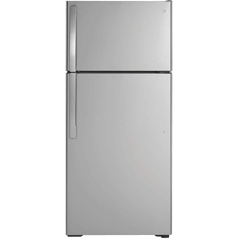 GE – 28 in. Wide 16.6 Cu. Ft. Top-Freezer Refrigerator with Edge-to-Edge Glass Shelves – Stainless Steel